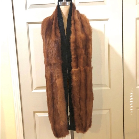 Vintage ‘40s Mink Velvet Trim Silk Lined Scarf Wrap Size 8 X 77 - Picture 13 of 13